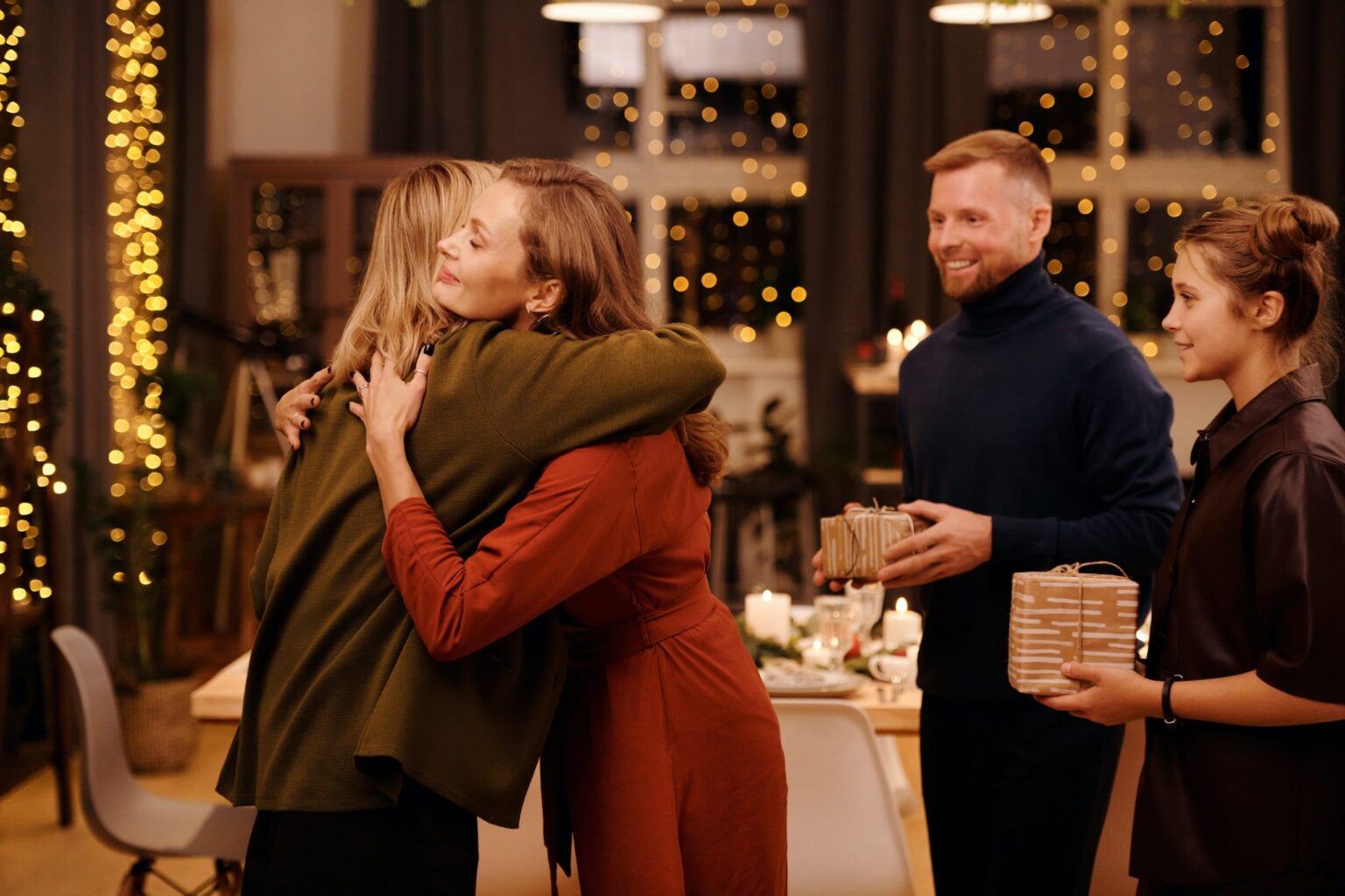 Family embracing and celebrating during the holidays