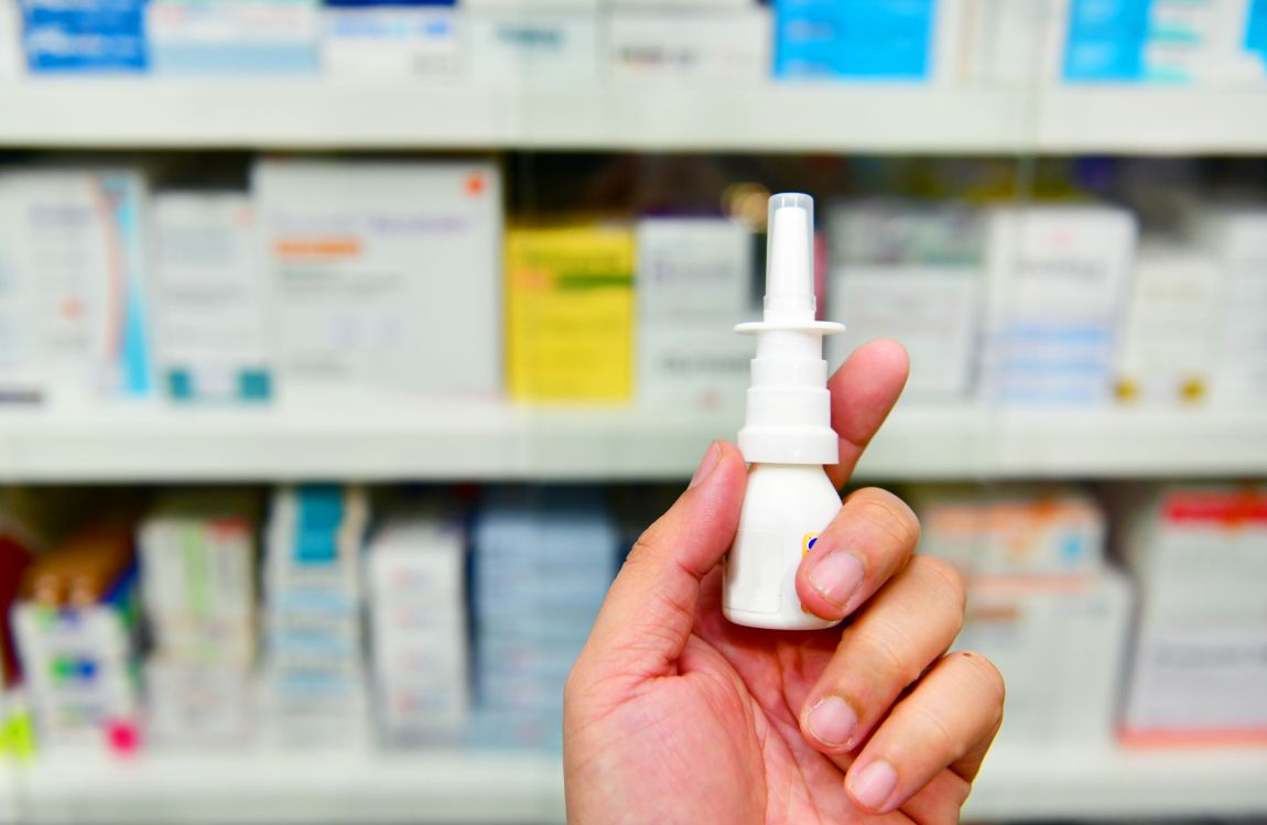Packages of Allergy Medication closeup of nasal spray